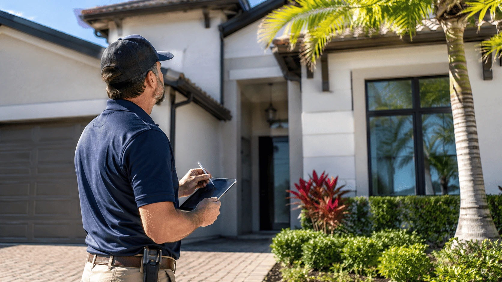 Inspetor avaliando uma residência durante uma inspeção imobiliária na Flórida