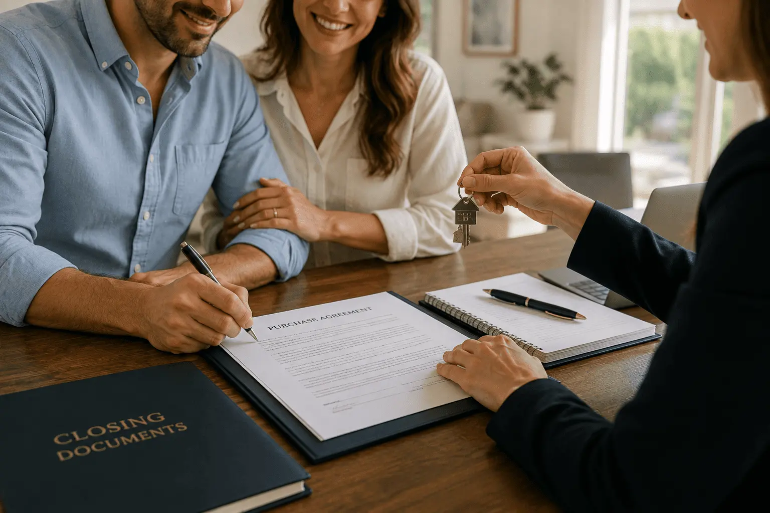 Comprador assinando documentos de uma transação imobiliária