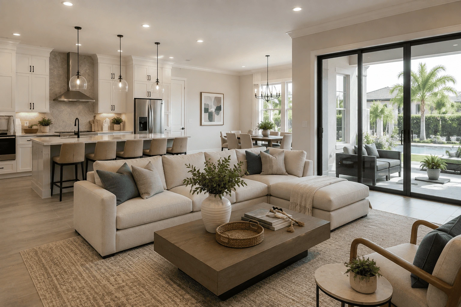 Interior residencial premium representando acabamentos e upgrades de uma casa nova
