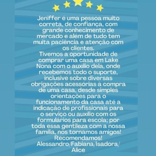 Clientes Satisfeitos com a compra de um imóvel em Orlando Jen Dantas